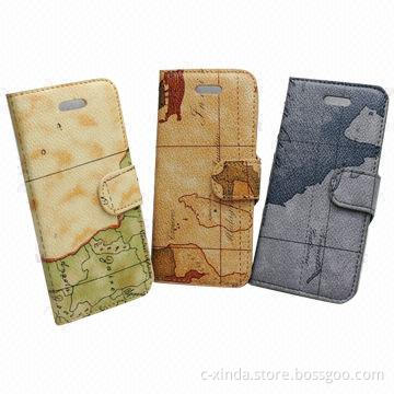 PU Leather Cases for iPhone 5 with Map Design, Wear-resistant, Durable, Various Colors Available